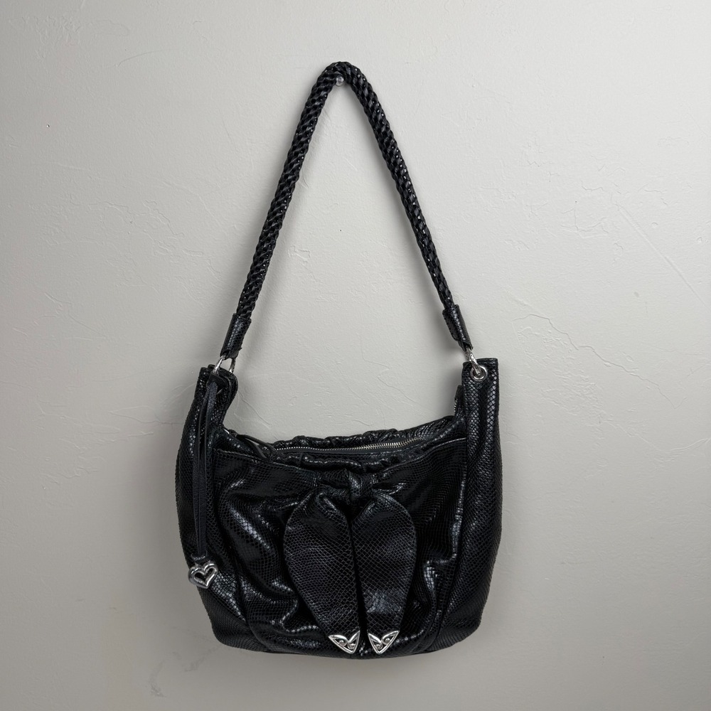 Brighton Black Leather Purse Bag Snake Skin Cheetah Inside
